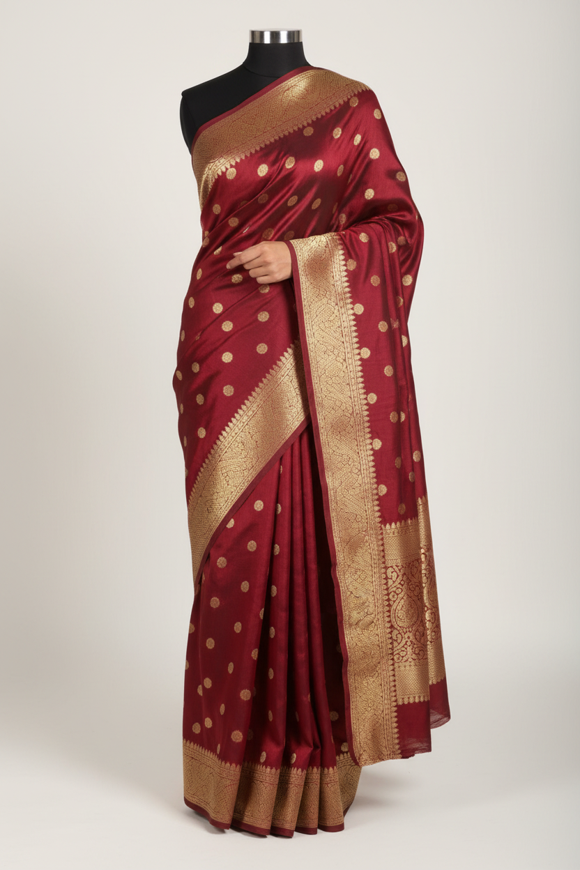 Royal Red Chanderi Silk Saree with gold zari booti work